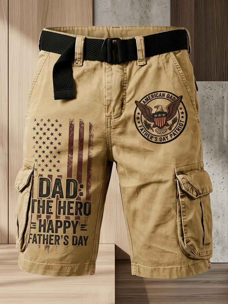 Men's Happy Father's Day Patriot Bald Eagle Print Cargo Shorts