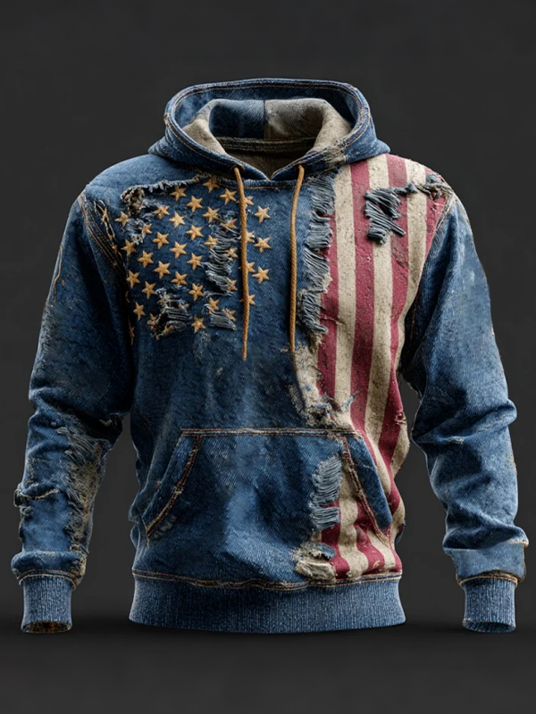 Men's USA Flag Stars and Stripes Print Casual Hoodie