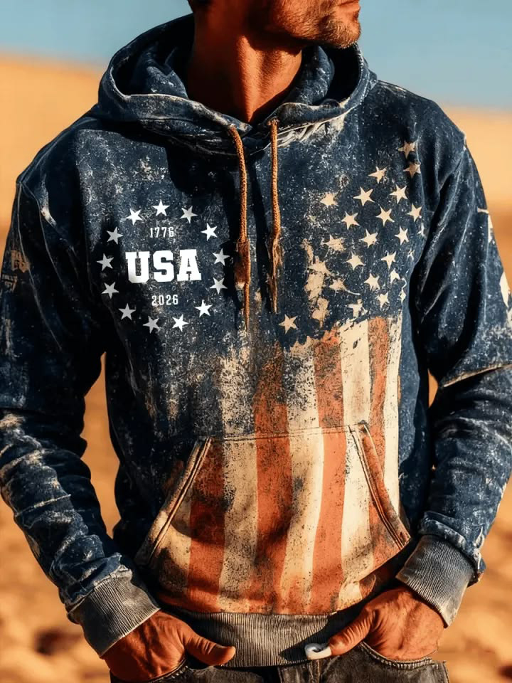 Men's 1776-2026 American Star Art Print Pocket Hoodie