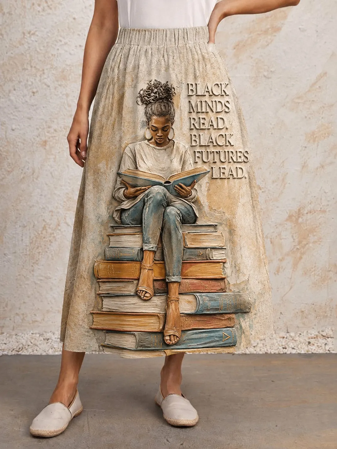 Women's Black Minds Read Black Futures Lead Curly Bun Black Woman Sitting Print Casual Skirt​