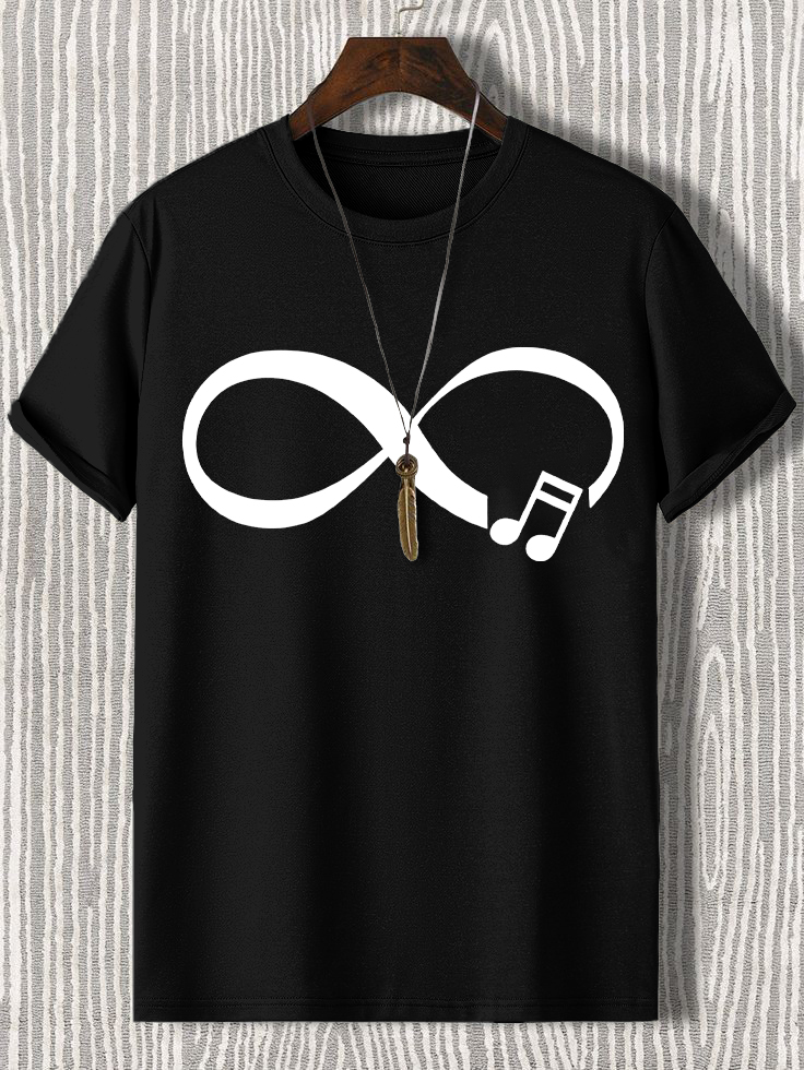 Men's Music Never Ends Infinity Symbol Print Cotton Casual T-Shirt