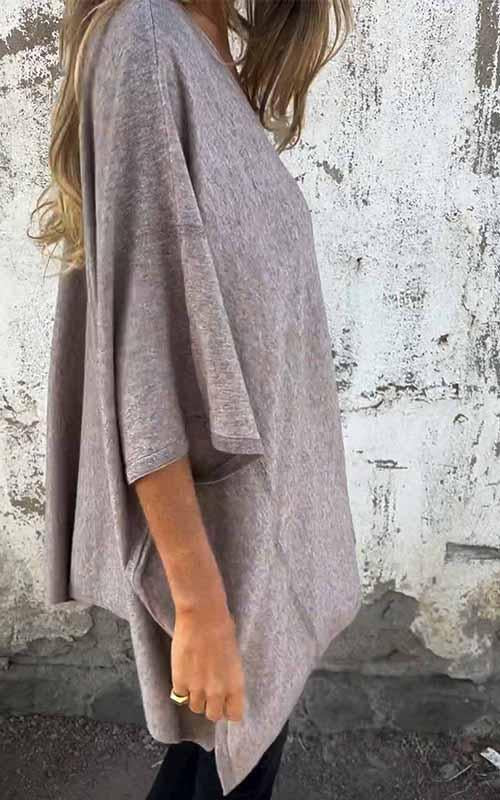Women's V-neck Solid Color Medium Sleeved Top
