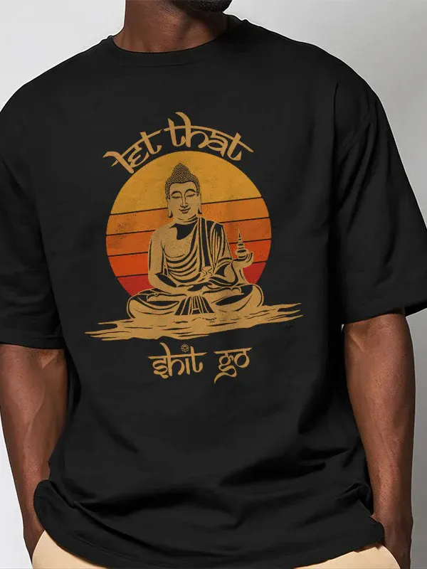 Men's Vintage Sunset Buddha Graphic Print Cotton Casual T-Shirt