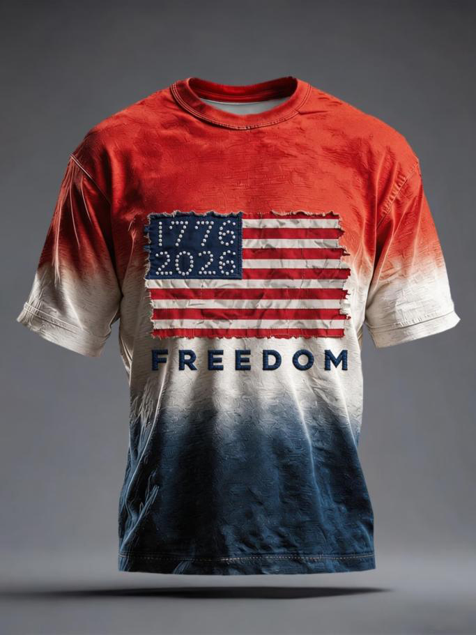 Men's Independence Day 1776-2026 Tie-Dye Art Print Casual T-Shirt