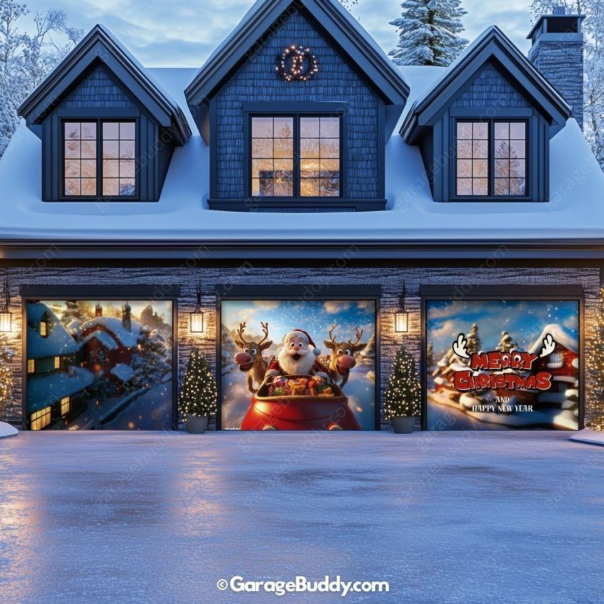 Garage Buddy | Santa & Reindeers | Christmas Garage Door Cover