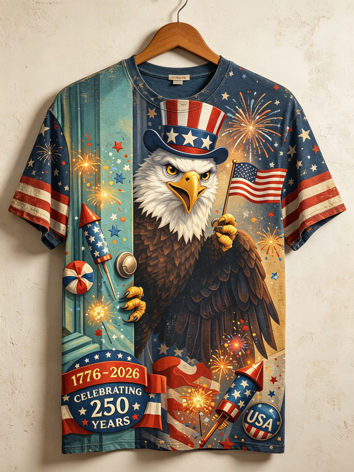 Men's Independence Day Eagle U.S. Flag Print T-Shirt