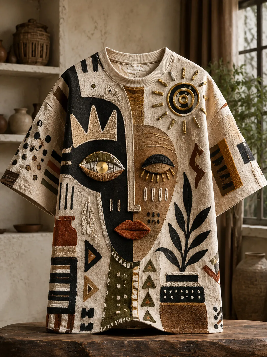 Men's Abstract Tribal Face Art Print T-Shirt