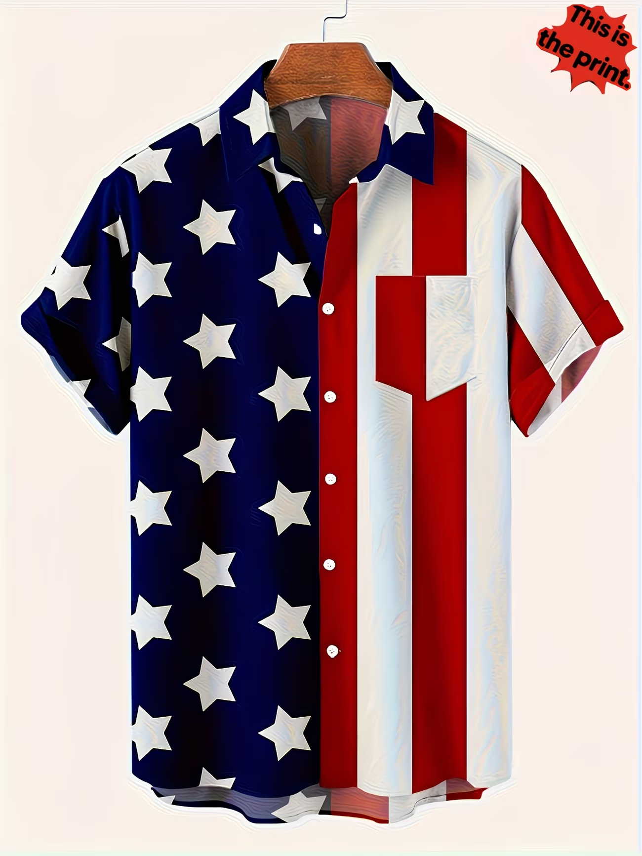 [Copy][Copy][Copy]Men's Eagle US Flag America's 250th Anniversary Button Up Shirt Short Sleeve Patriotic Collared