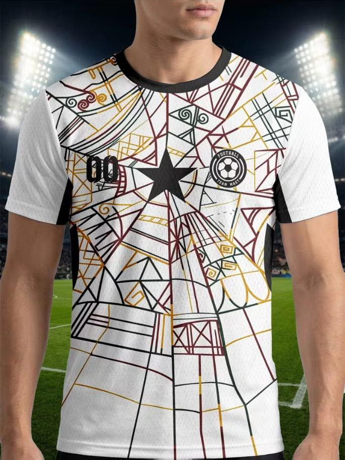 Men's Retro Ethnic Line Geometric Big Star Football Team Print T-Shirt