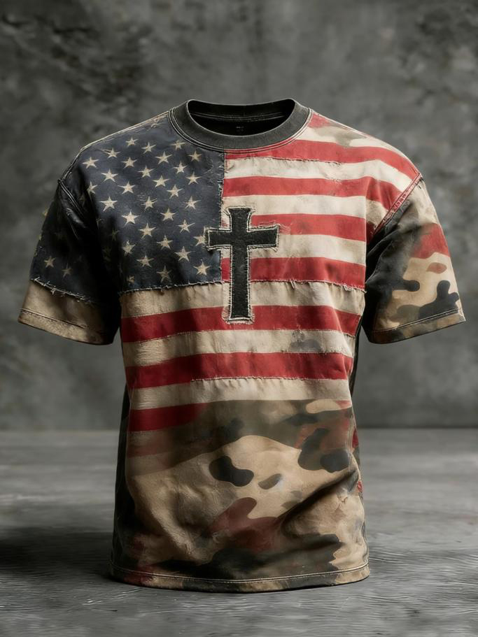 Men's Independence Day Camouflage Faith Print Casual T-Shirt