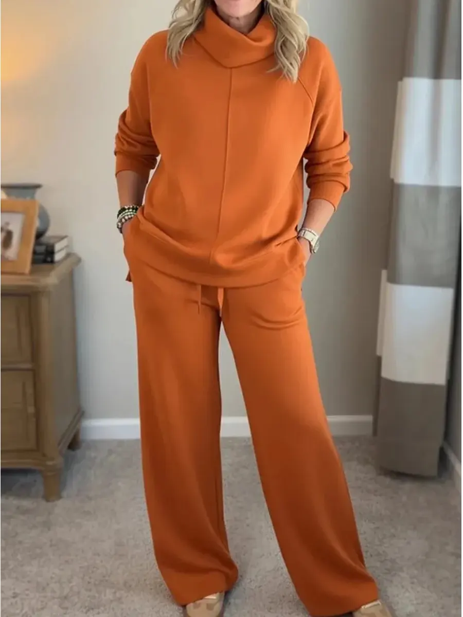 Women's Casual Turtleneck Sweatshirt And Pants Two-piece Set