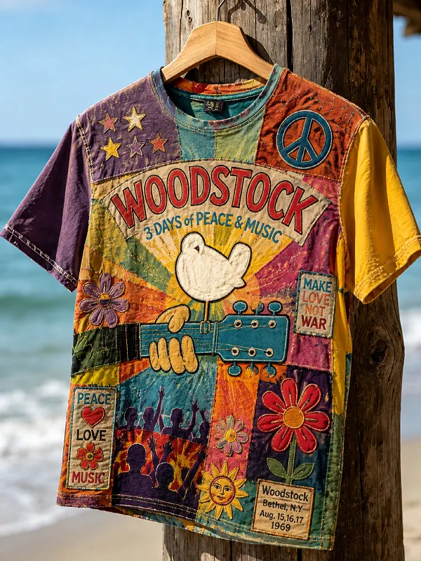 Men's Woodstock 3 Days of Peace and Music Print Casual T-Shirt