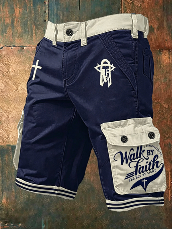 Men's Walk By Faith And Not By Sight Cross Print Cargo Shorts