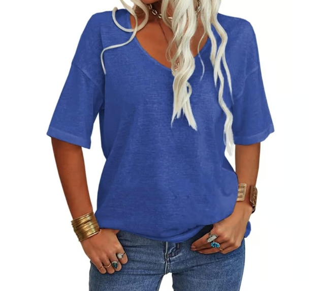 Women's Solid Color V-Neck T-shirt
