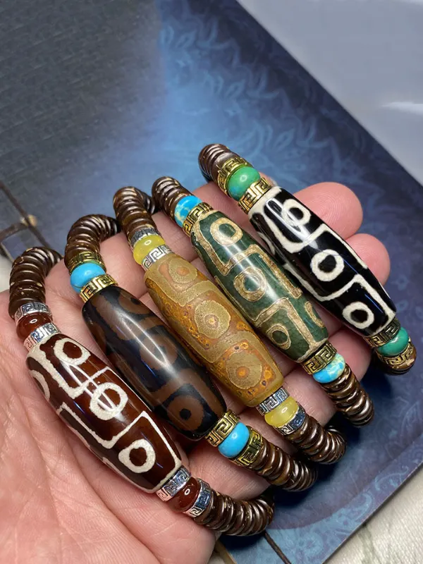 Buddha Stones Tibetan Nine-Eye Dzi Bead Wealth Bracelet