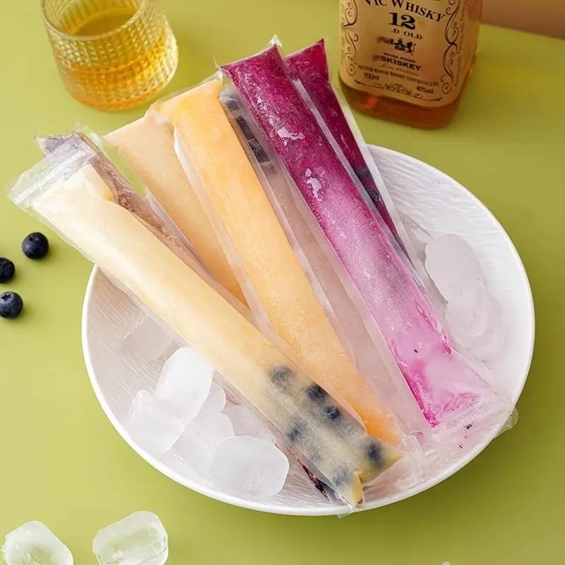 100PCS Disposable DIY Ice Cream Bags | Self-Sealing Popsicle & Shaved Ice Mold