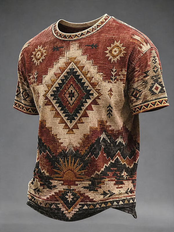 Men's Indigenous Art Retro Ethnic Geometric Patterns Casual T-Shirt