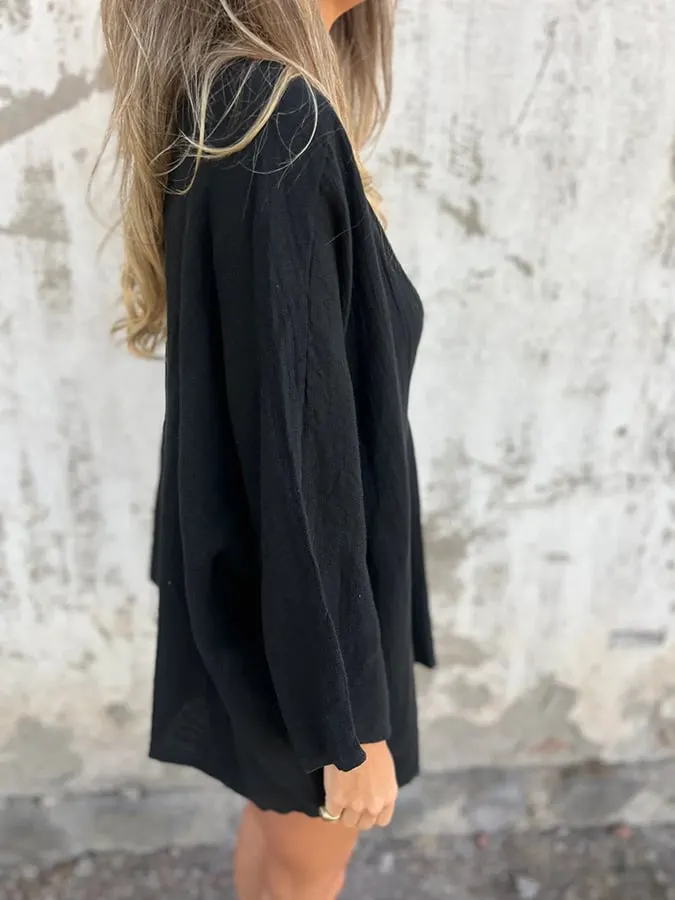 Women's V-Neck Long Sleeve Loose Button Design Casual Shirt