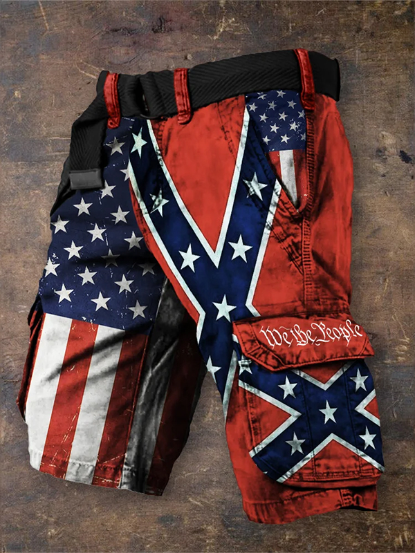 Men's We The People Retro American Flag Art Print Denim-Like Casual Shorts