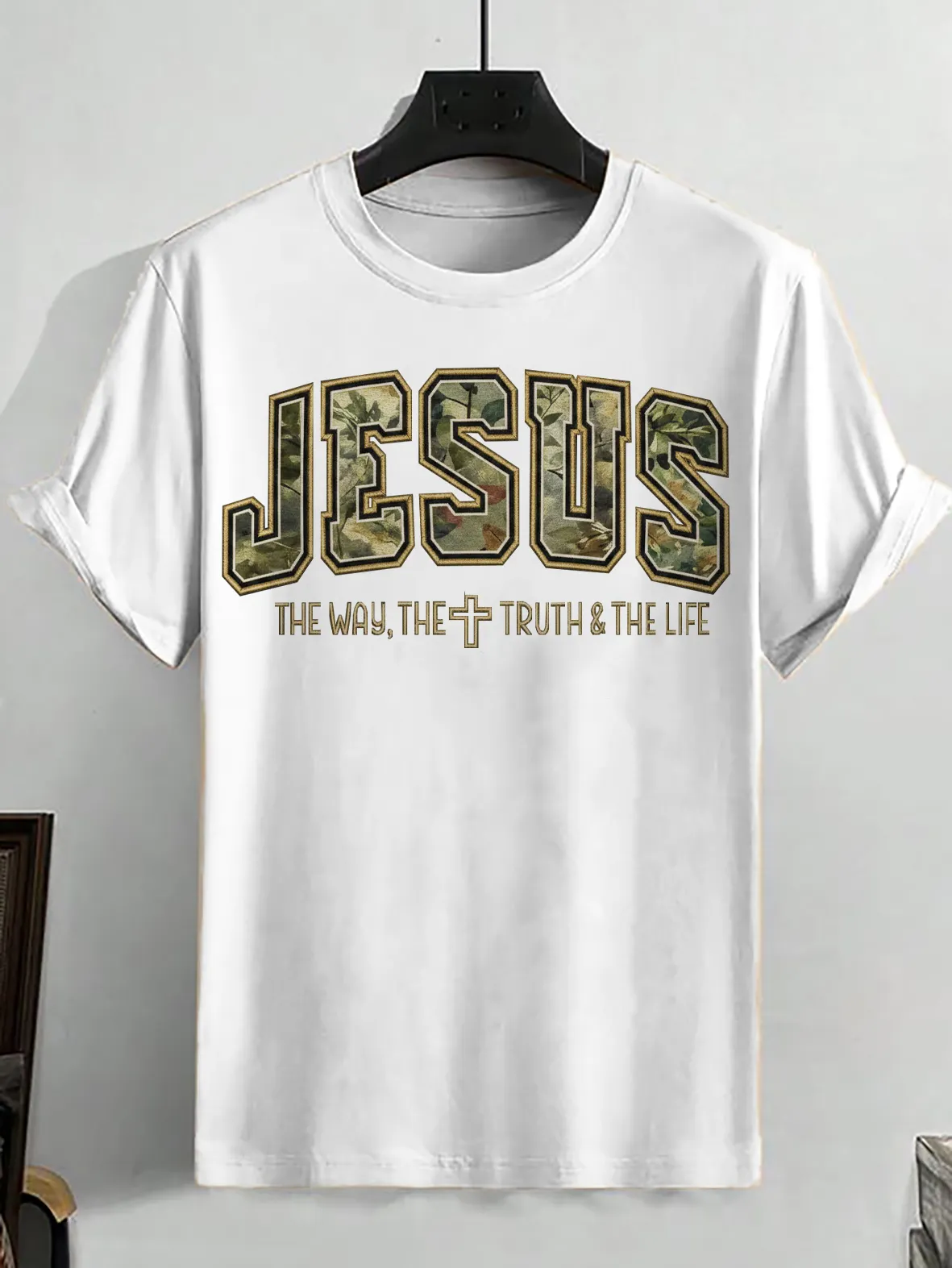 Men's Camouflage Jesus The Way The Truth The Life Print Cotton Casual T-Shirt