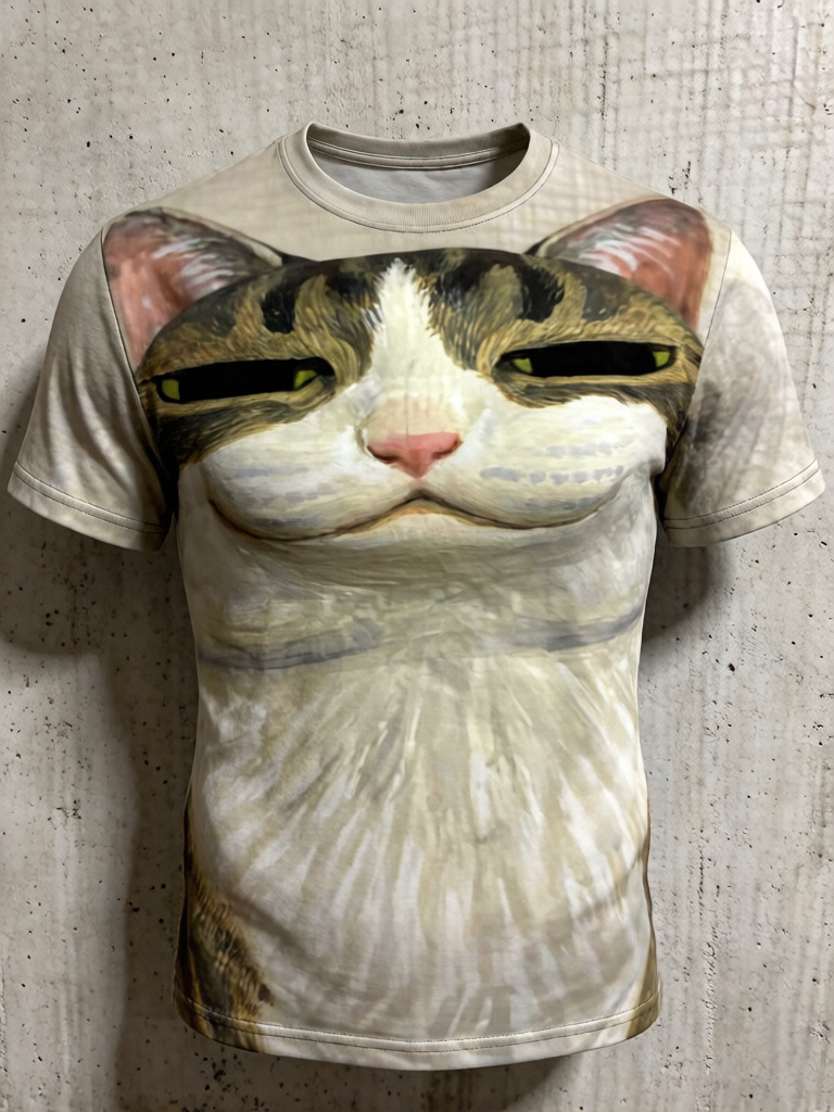 Men's Funny Cat Print Casual T-Shirt