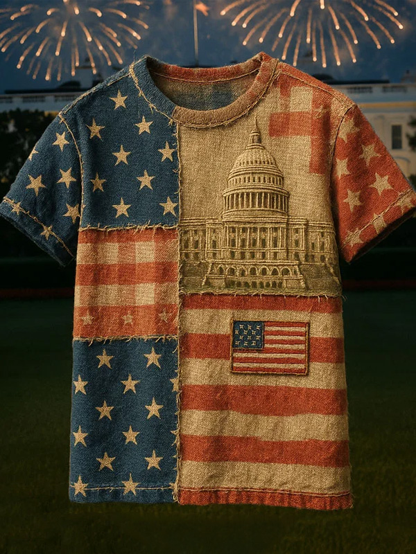 Men's Independence Day American Flag Print Casual T-Shirt