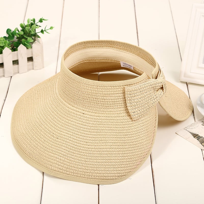 🔥LAST DAY 49% OFF - Women's 2024 Summer Solid Color Bow Design Wide Brim Straw Hat