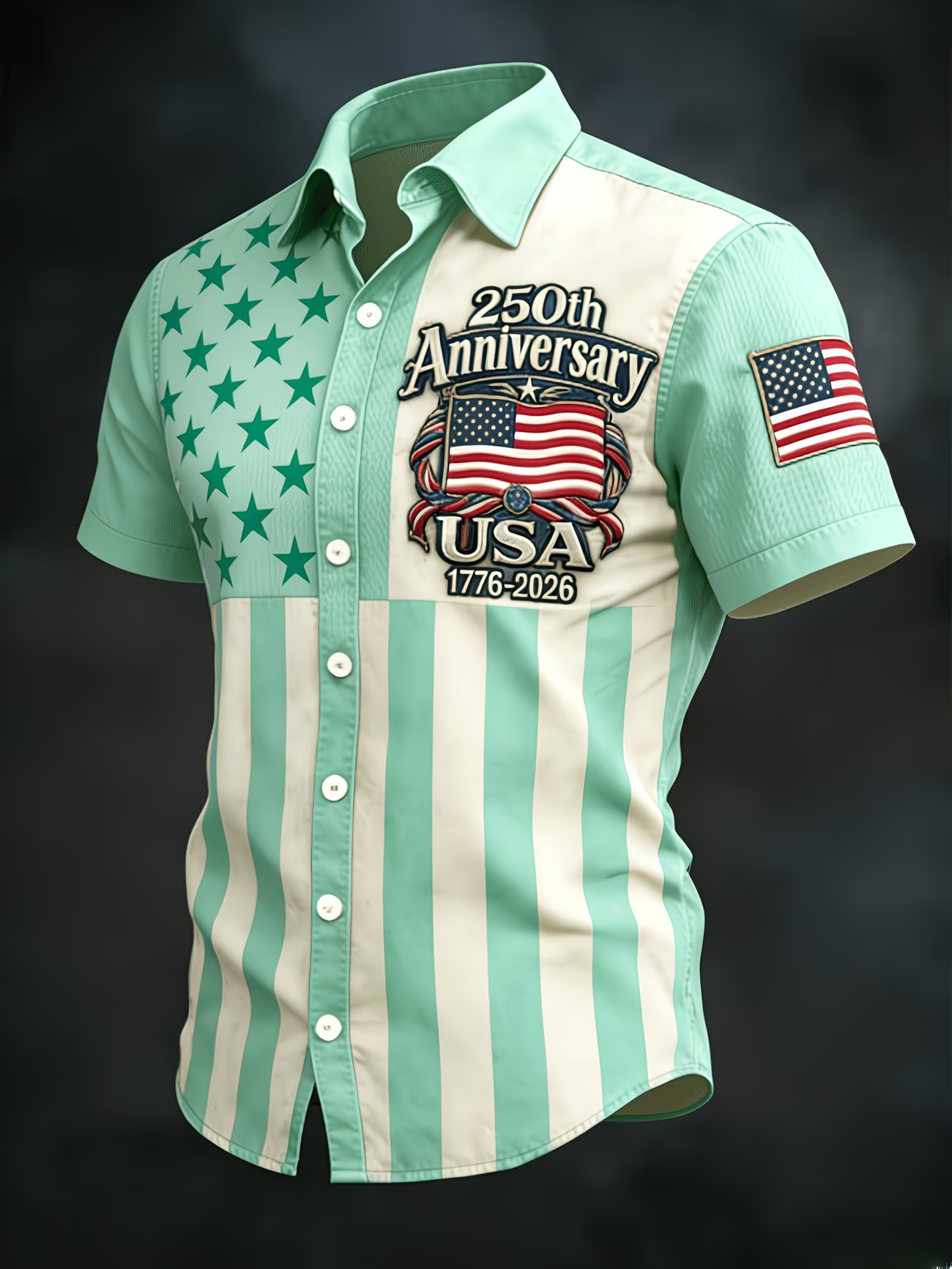 [Copy][Copy]Men's Eagle US Flag America's 250th Anniversary Button Up Shirt Short Sleeve Patriotic Collared