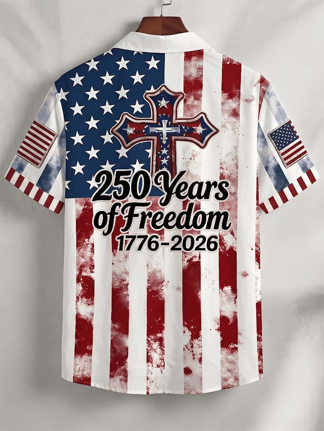 [Copy][Copy][Copy][Copy]Men's Eagle US Flag America's 250th Anniversary Button Up Shirt Short Sleeve Patriotic Collared