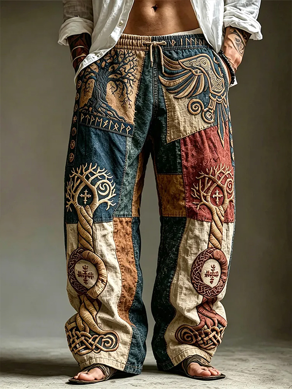 Men's Norse Viking Tree Of Life Celtic Knot Art Print Loose Drawstring Waist Pants