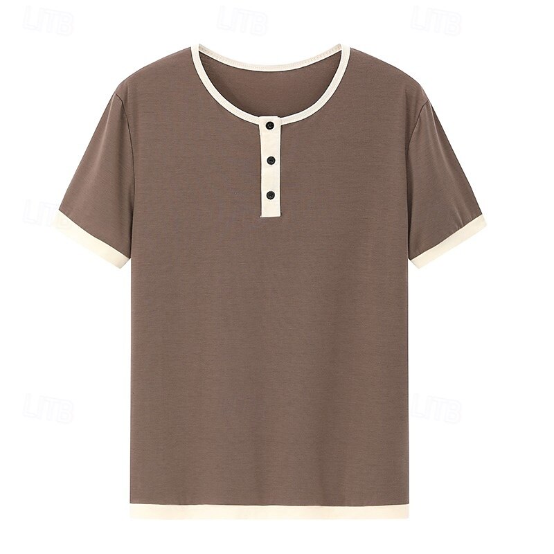 Men's Color Block Henley Tee - Designer Patchwork Casual