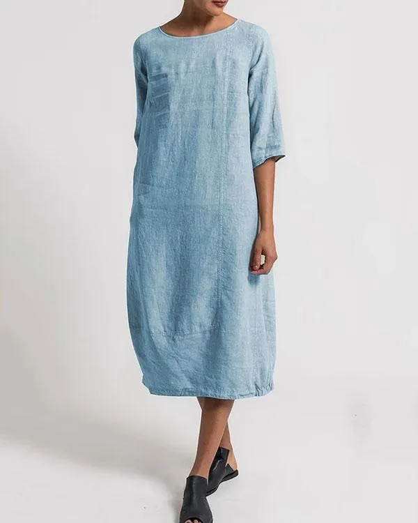 Women Linen Cotton Plus Size Dresses Daytime Solid Dresses