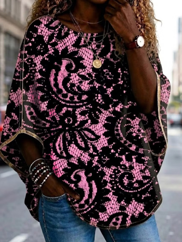 Women's Floral Lace Pattern Art Print Casual T-Shirt