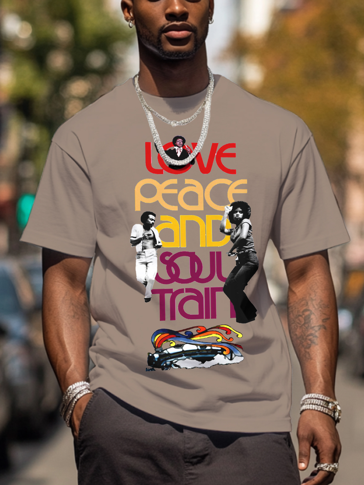 Men's Soul Train Music Print Cotton Casual T-Shirt