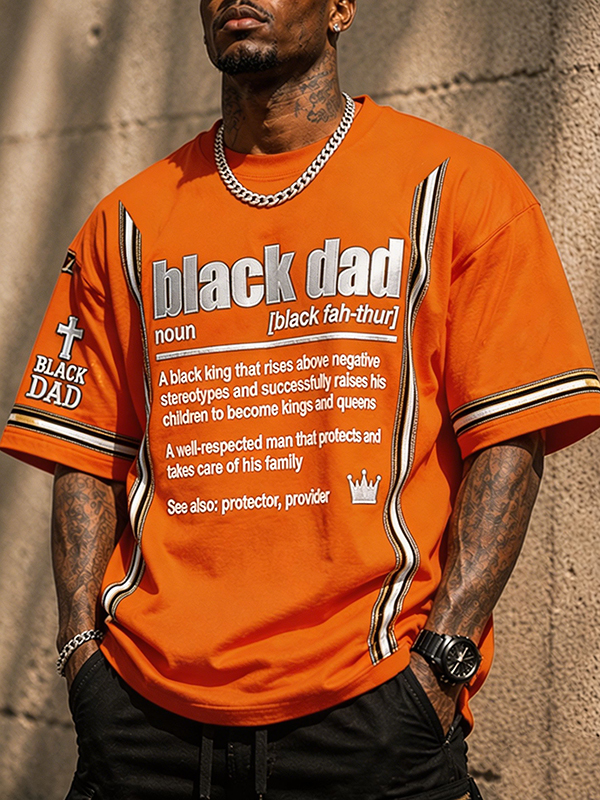 Men's Black Dad Annotation Cross Graphic Print Cotton Casual T-Shirt
