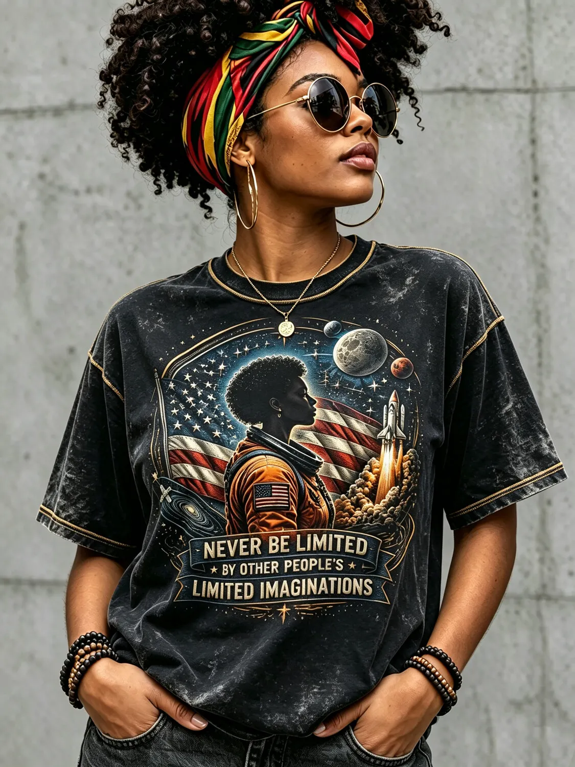 Women's The First African-American Female Astronaut Retro Washed Art Print Casual T-Shirt