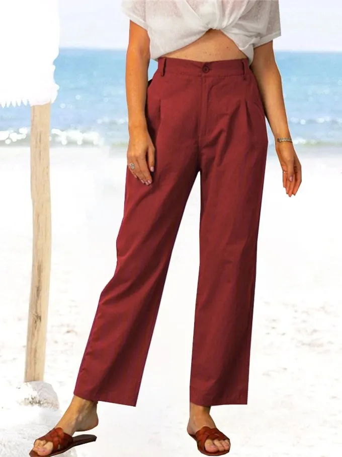 Women's Loose Casual Pleated Straight Leg Pants