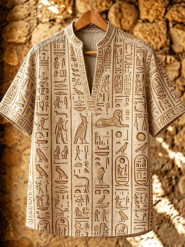 Men's Mysterious Ancient Egyptian Symbols Art Print V Neck T-Shirt
