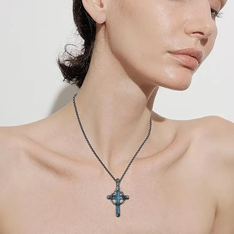 🔥Hot Sale 49% off🌟✝️ Wreath and Cross Turquoise Cross Pendant Necklace