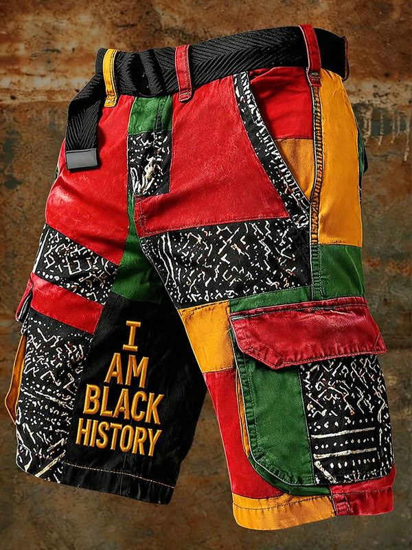 Men's Retro Ethnic Geometric Art Print Denim-Like Casual Shorts