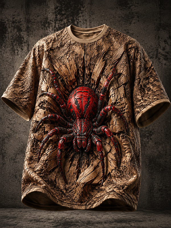 Men's 3D Red Spider Wood Carving Art Print T-Shirt