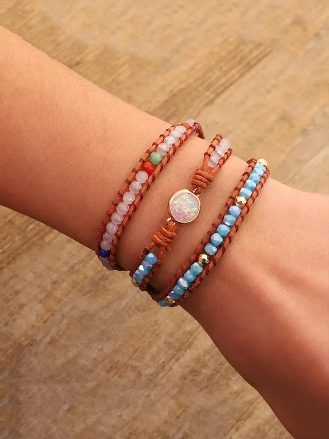 Multicolor Agate Beads Tiered Braided Bracelet