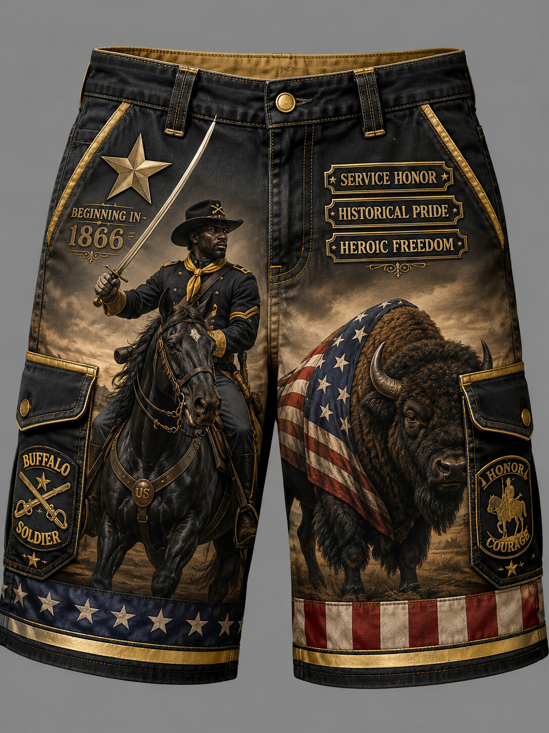 Men's Buffalo Soldier Art Print Casual Shorts