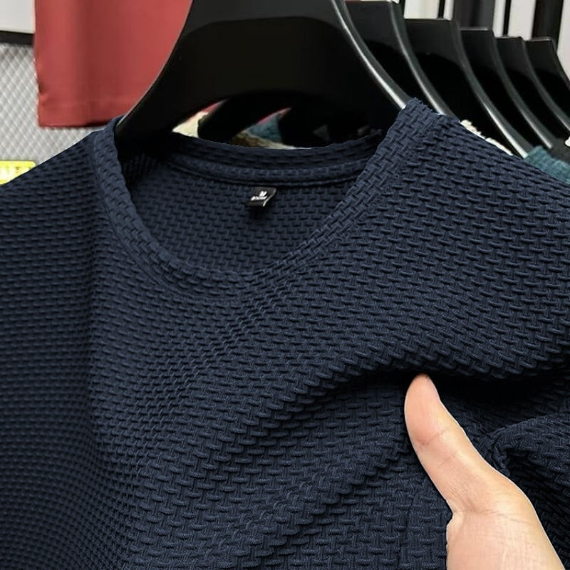 Men's Waffle Tee Top-Fashion Casual Outdoor Shirt - Navy Blue 5XL