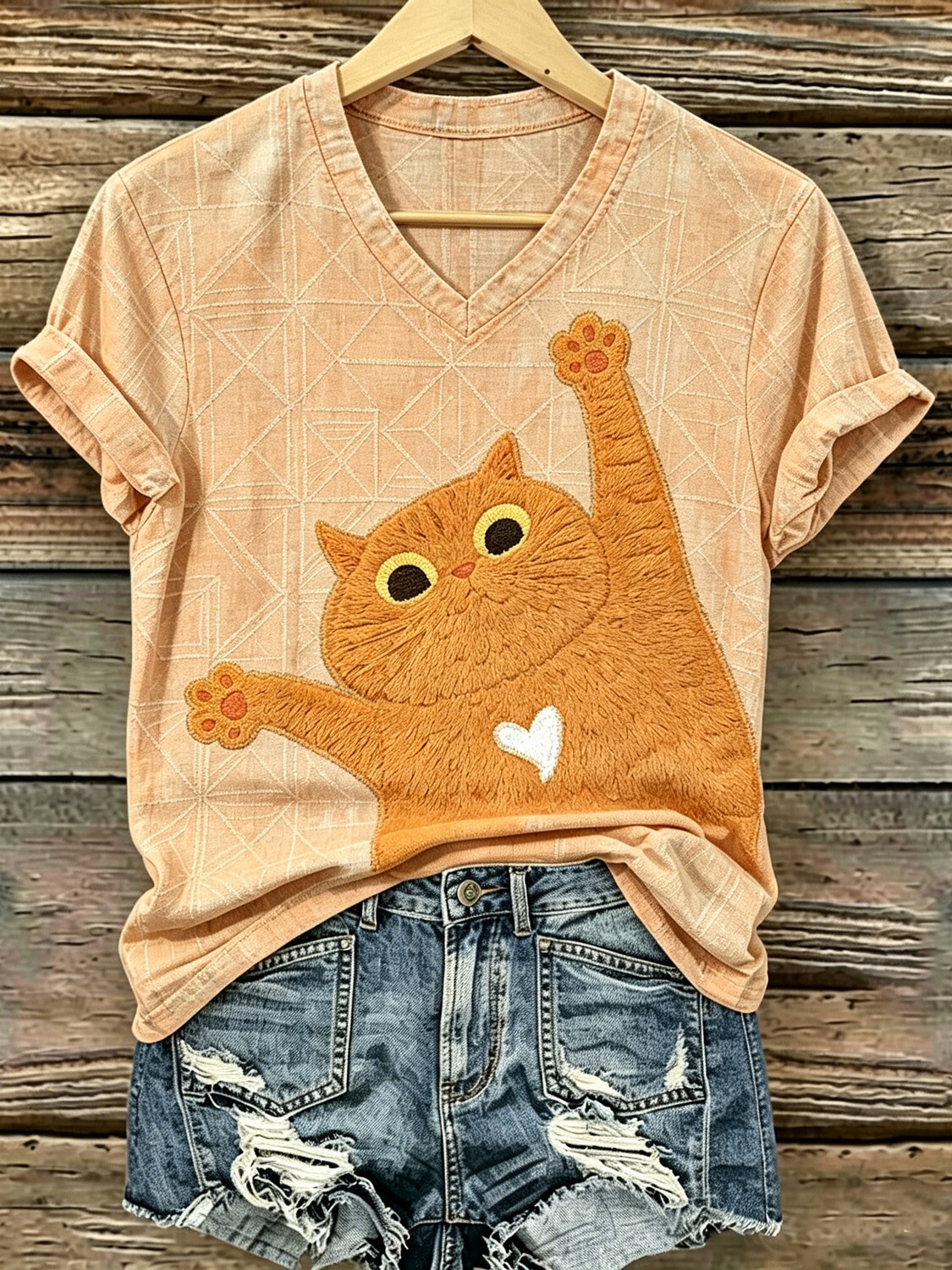 Women's Funny Cartoon Cat Print Short Sleeve T-Shirt