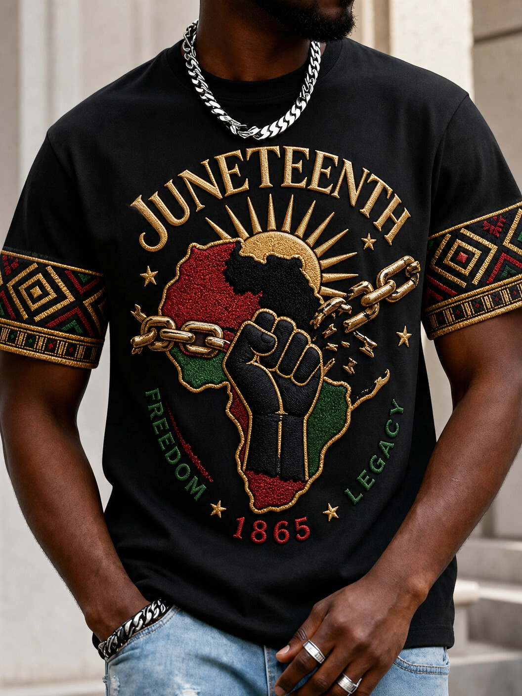 Men's Juneteenth 1865 African Map Print T-Shirt