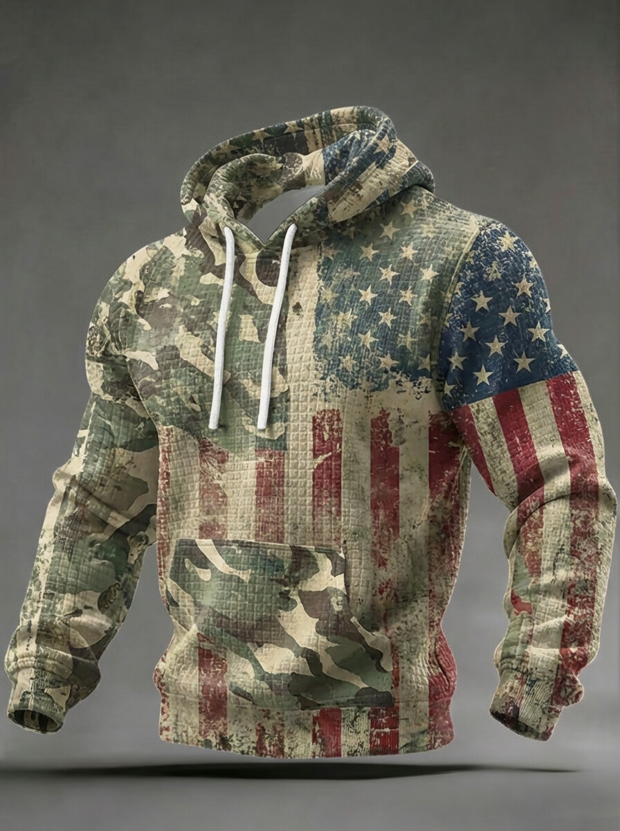 Men's Independence Day USA Flag Camo Print Casual Hoodie