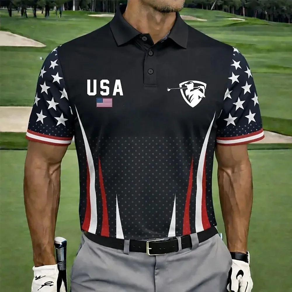 Men's USA Patriotic Golf Polo Shirt | Moisture Wicking American Flag Performance Golf Apparel