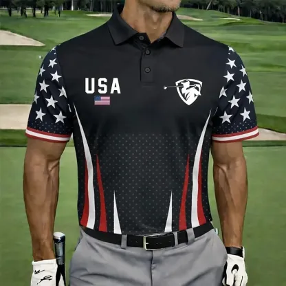 Men's USA Patriotic Golf Polo Shirt | Moisture Wicking American Flag Performance Golf Apparel