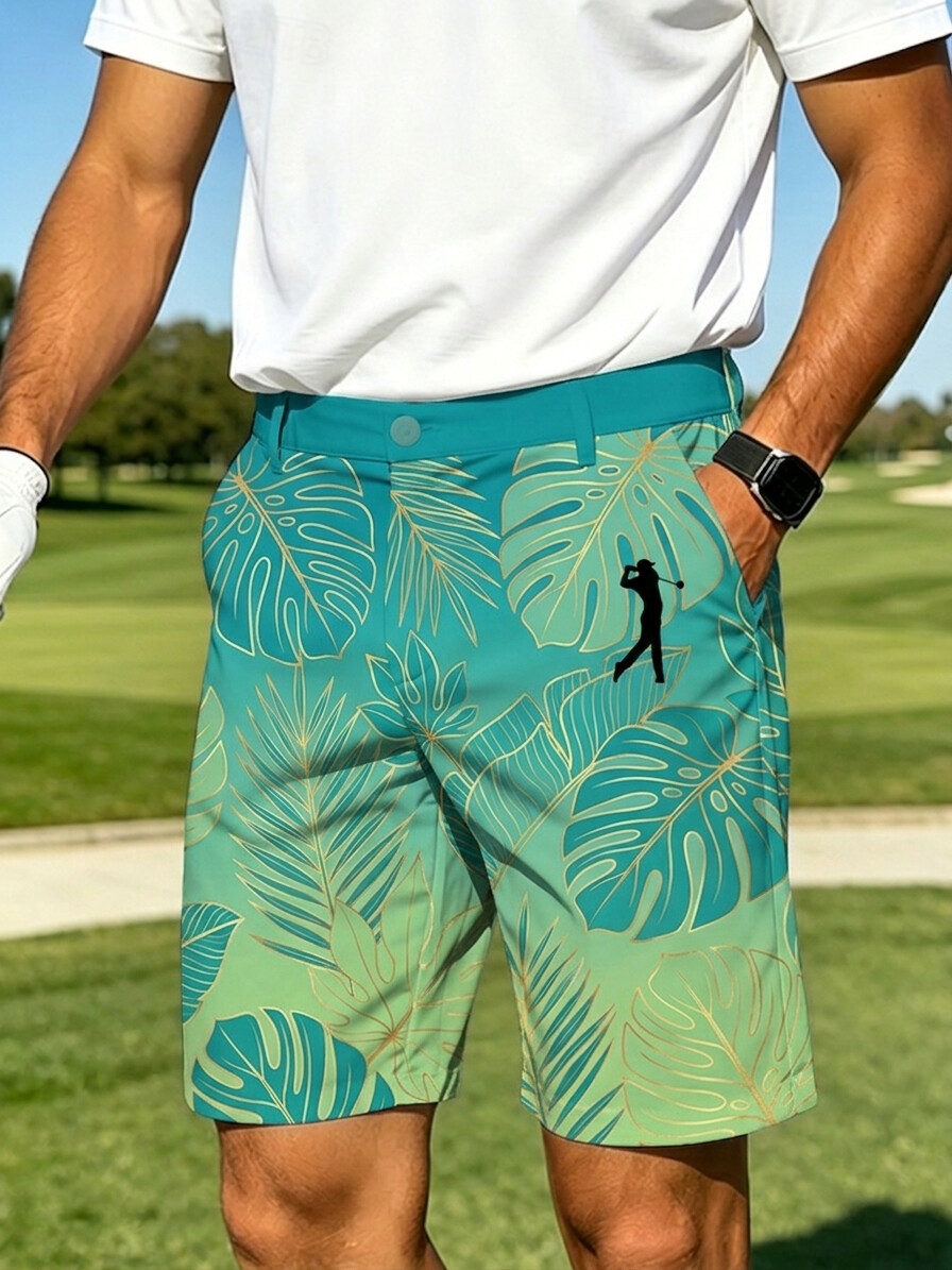 Men's Gradient Tropical Leaf Performance Golf Print Casual Shorts